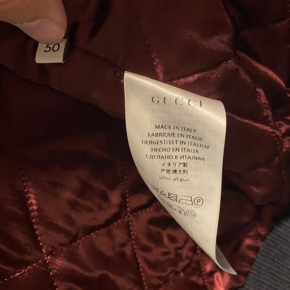 Gucci Men's Blue Wool Bomber Jacket With Bees And Stars Large Size 50 - Picture 3 of 11